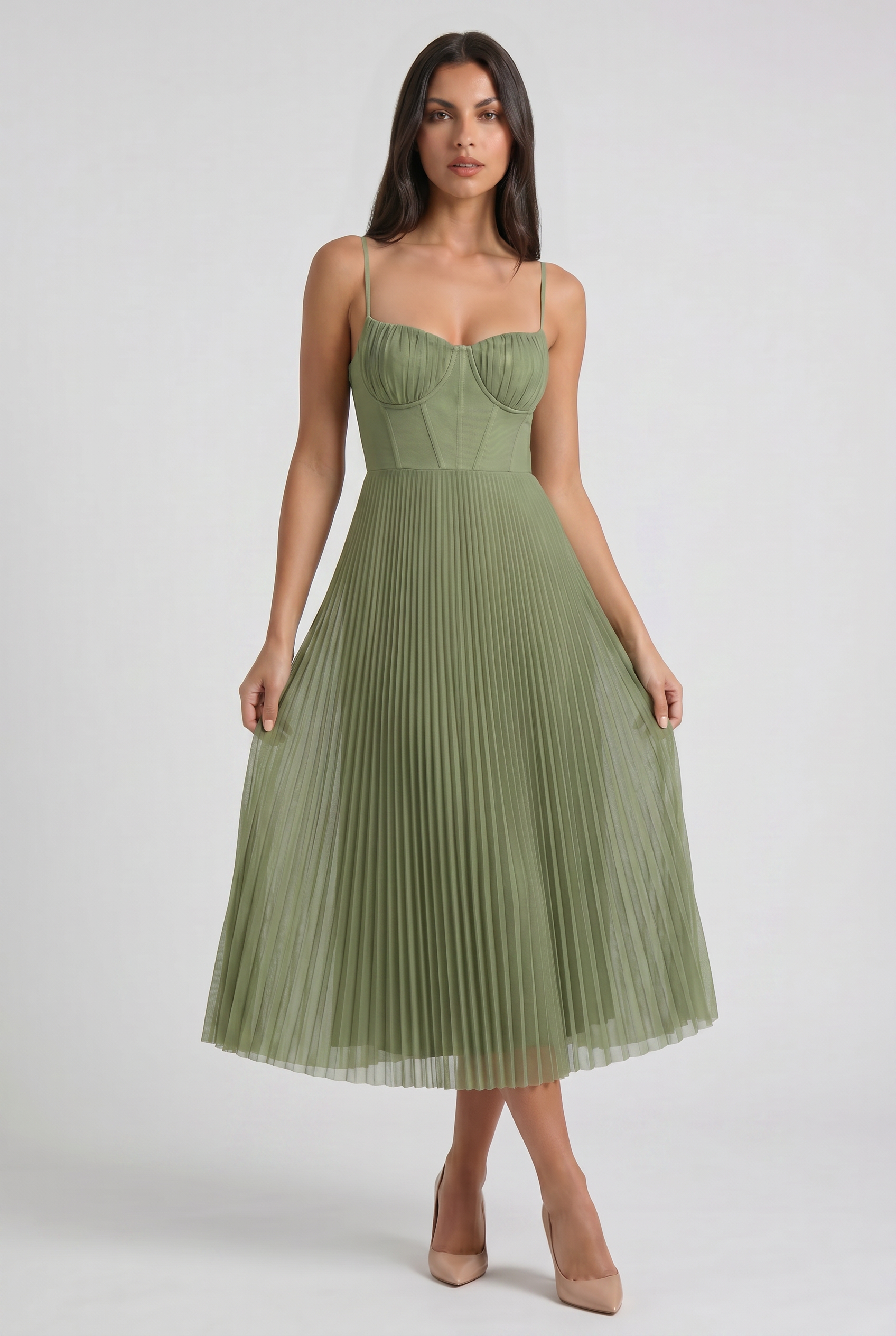 Kamil - Vestido de Noche Plisado Verde - Verde