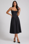Francesca - Vestido Midi Corset Fruncido - Negro