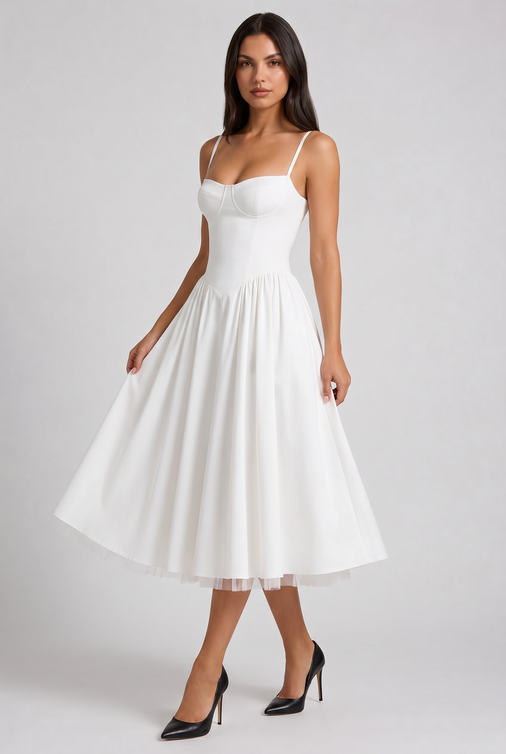 Selene - Vestido Midi Corset (Blanco) - Blanco
