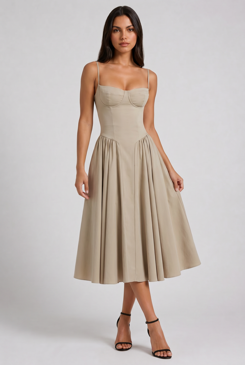 Amaya - Vestido Midi Corset - Verde oscuro