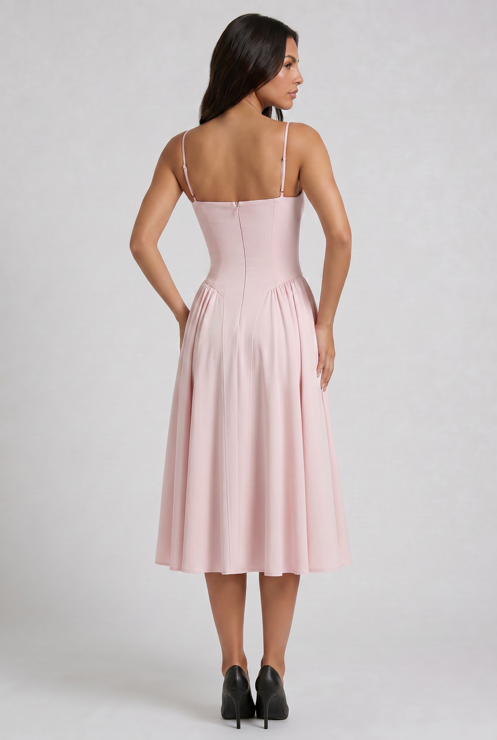 Nea - Vestido Corset con Falda Acampanada - Beige
