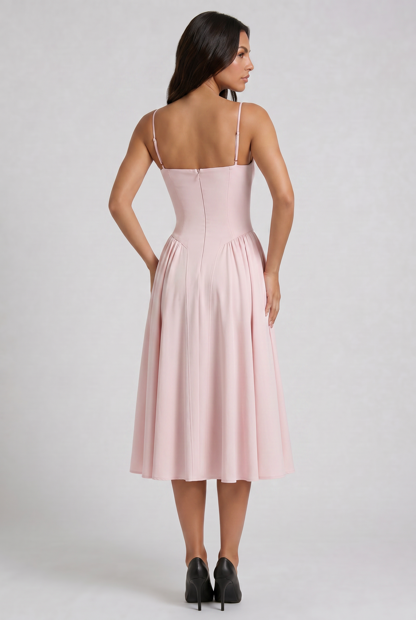 Nea - Vestido Corset con Falda Acampanada - Beige