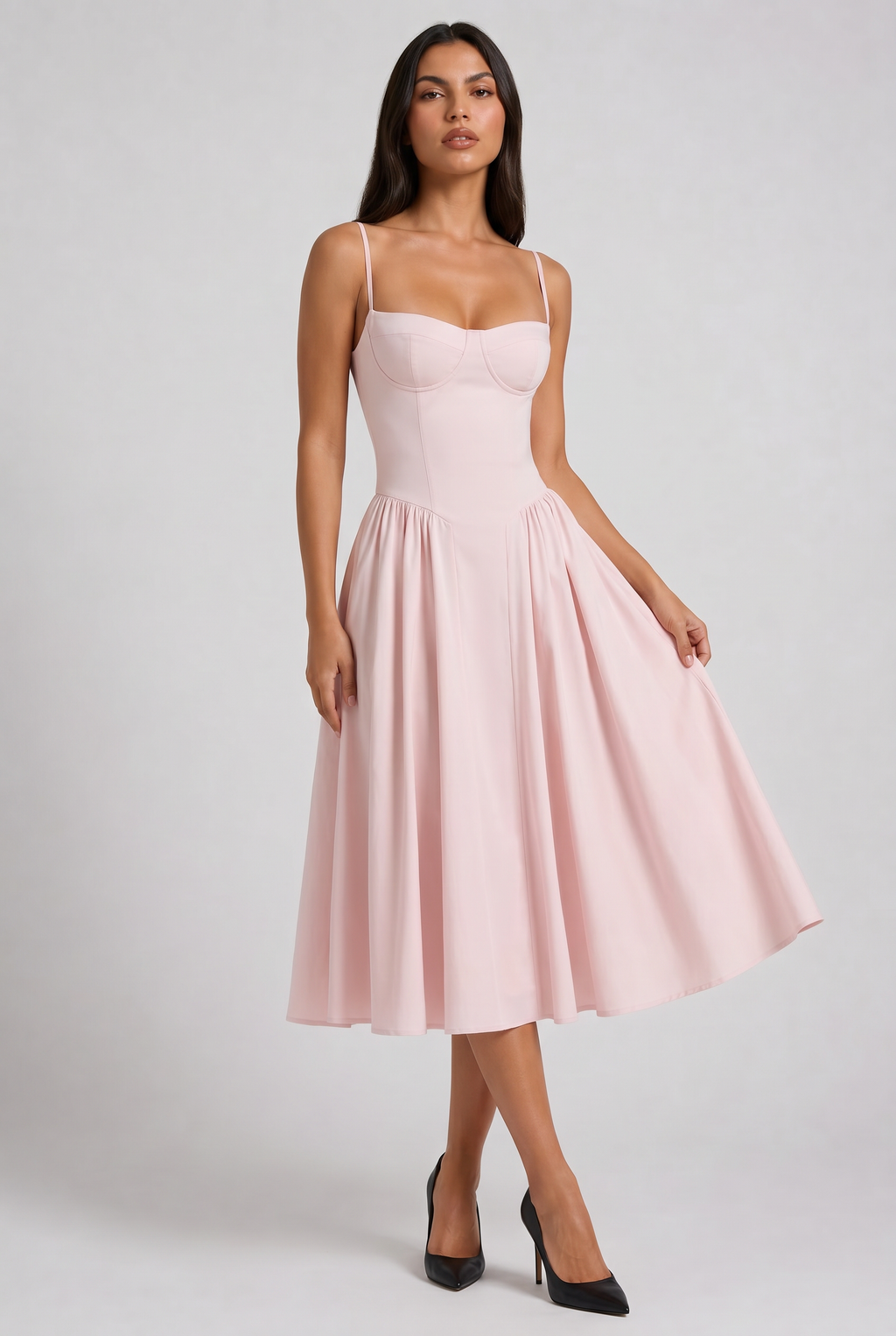 Nea - Vestido Corset con Falda Acampanada - Rosa Pálido