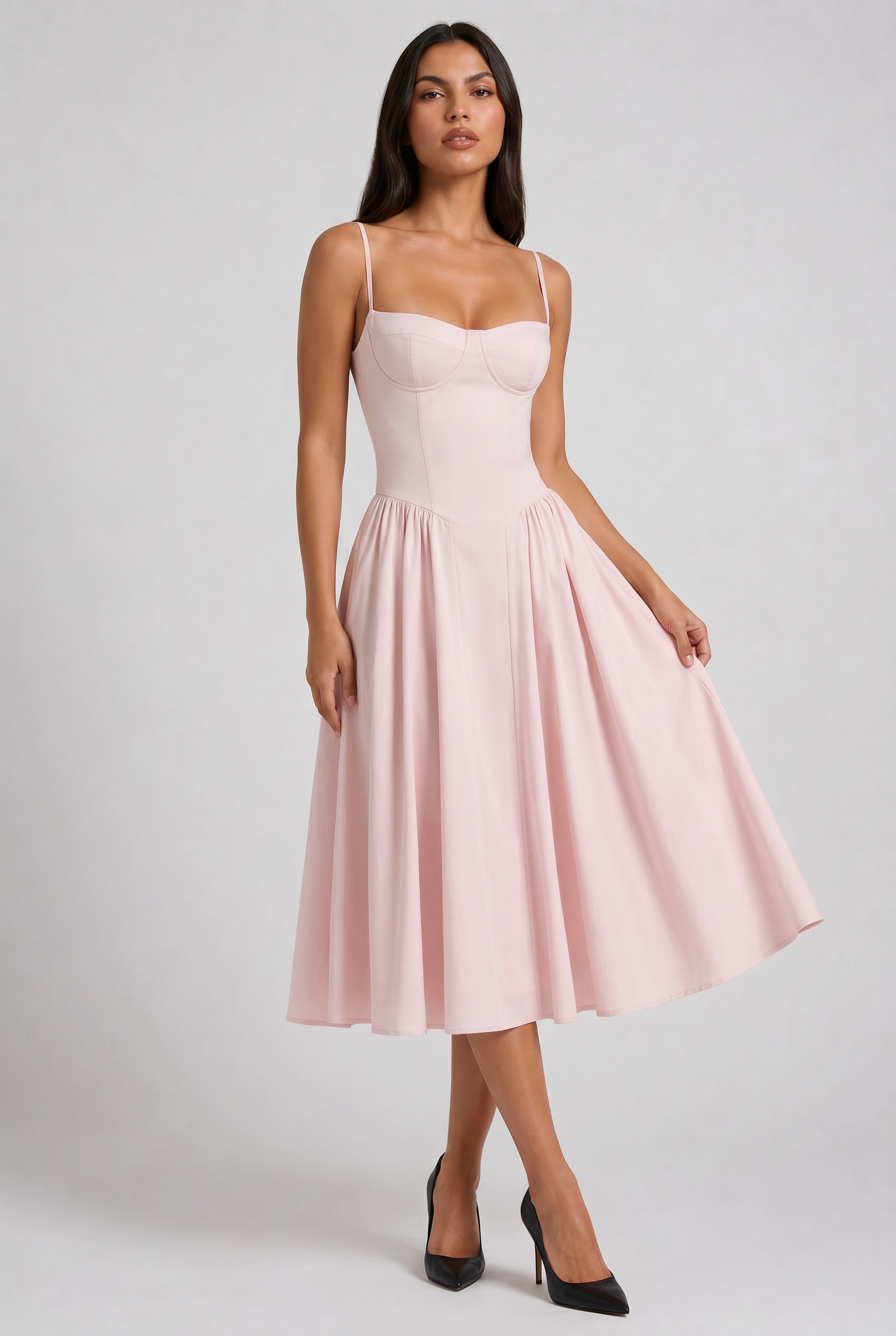 Nea - Vestido Corset con Falda Acampanada - Rosa Pálido