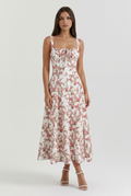 Amelie - Vestido Midi Floral con Lazo - Estampado Floral Rosa
