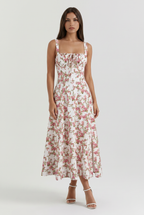 Amelie - Vestido Midi Floral con Lazo - Estampado Floral Rosa