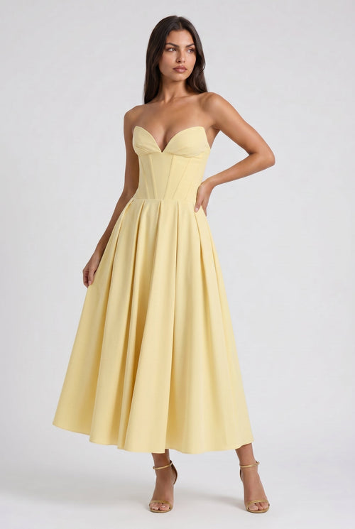 Amalfi - Vestido Corset Amarillo Claro con Falda Amplia - Amarillo claro