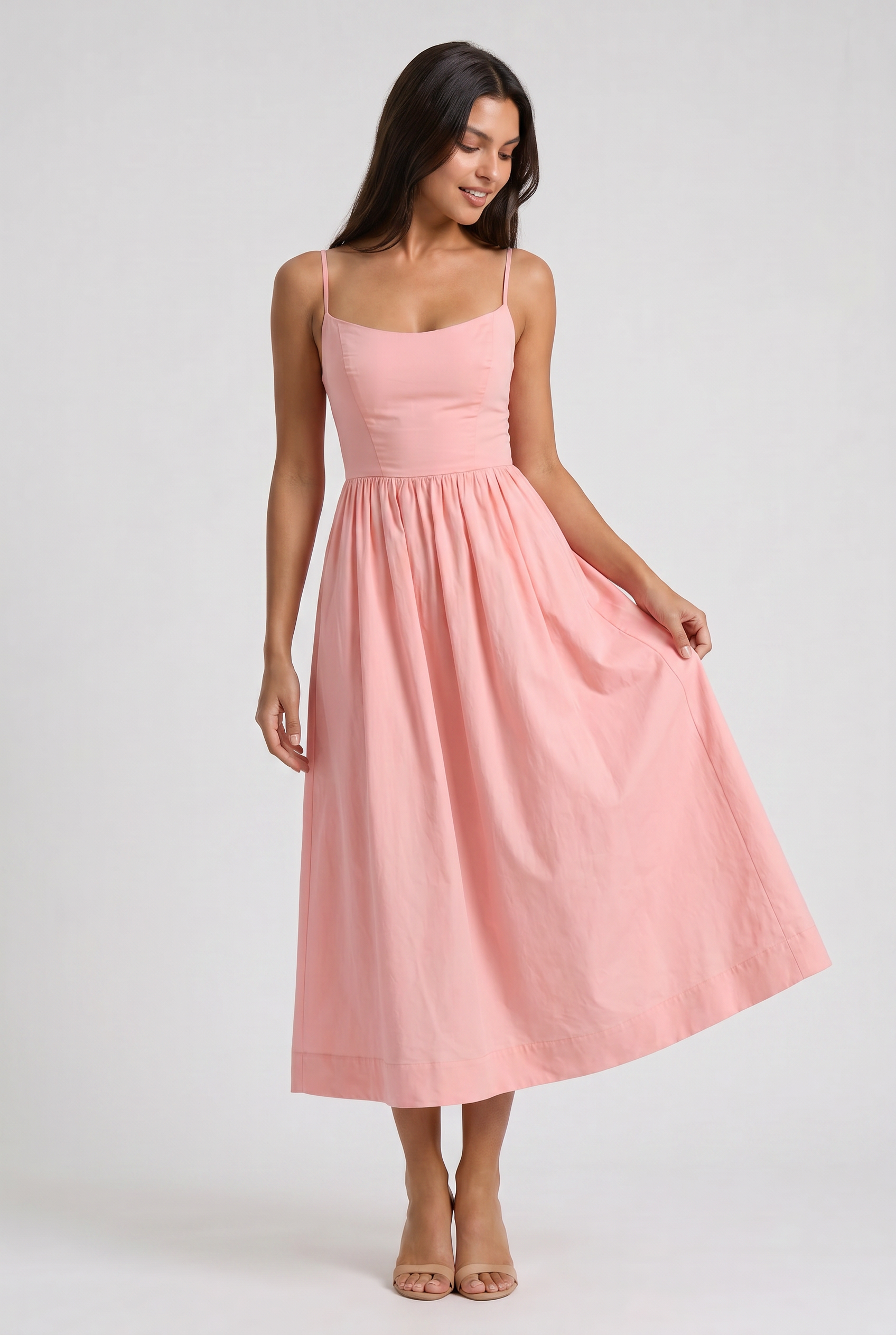 Keana - Vestido Midi con Tirantes Ajustables - Rosa