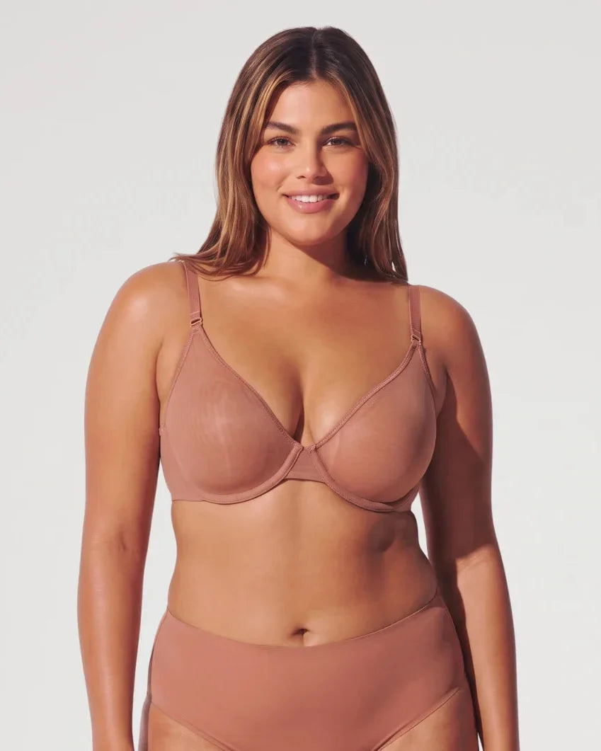 Sujetador Escotado de Tul Transparente Sin Relleno con Aro