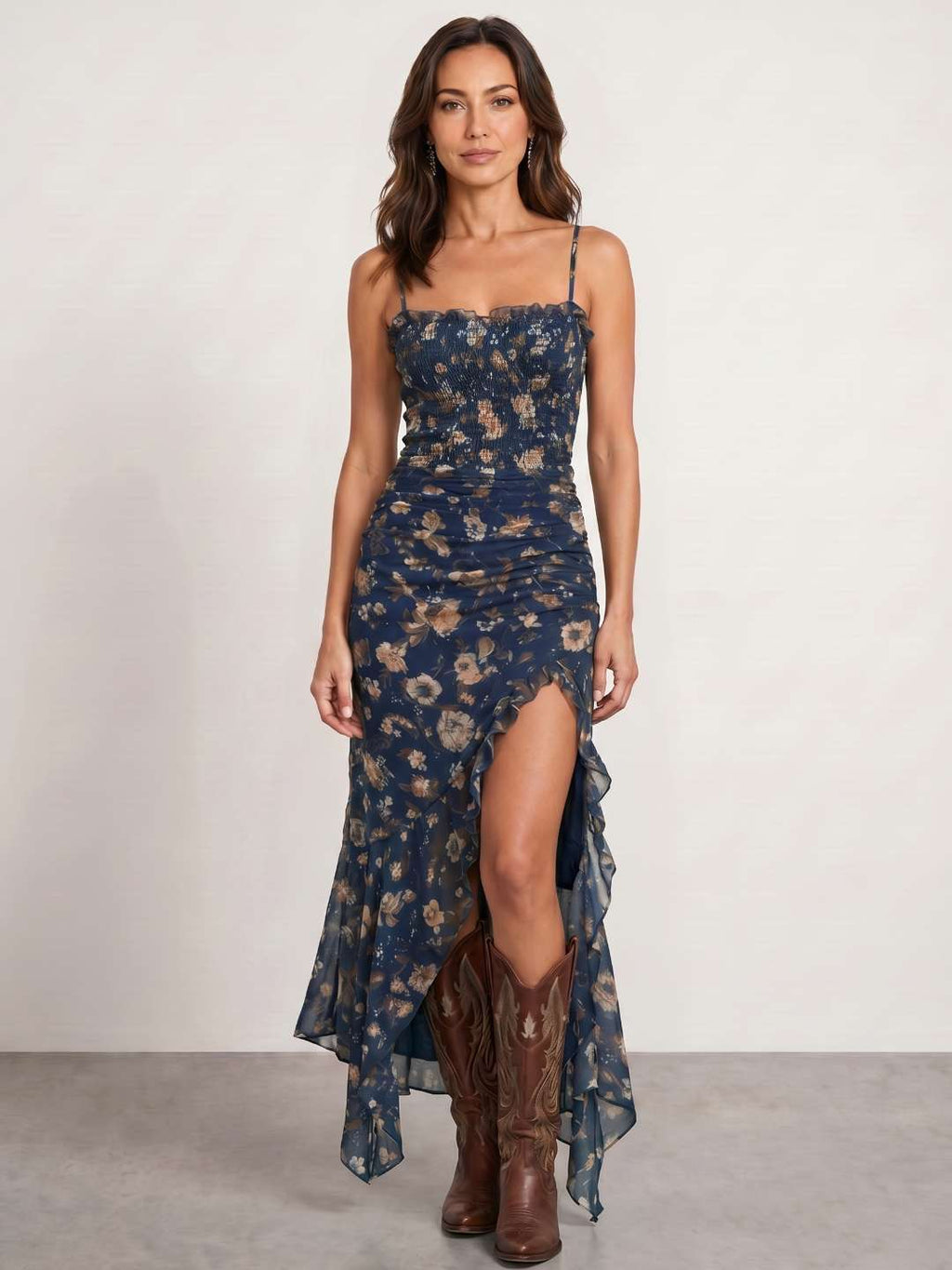 Vestido floral con abertura lateral