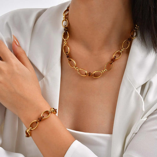 Collar Ámbar - En acero inoxidable chapado en oro | collar tipo gargantilla con eslabones