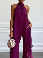 Conjunto Top Morado Sin Mangas y Pantalón