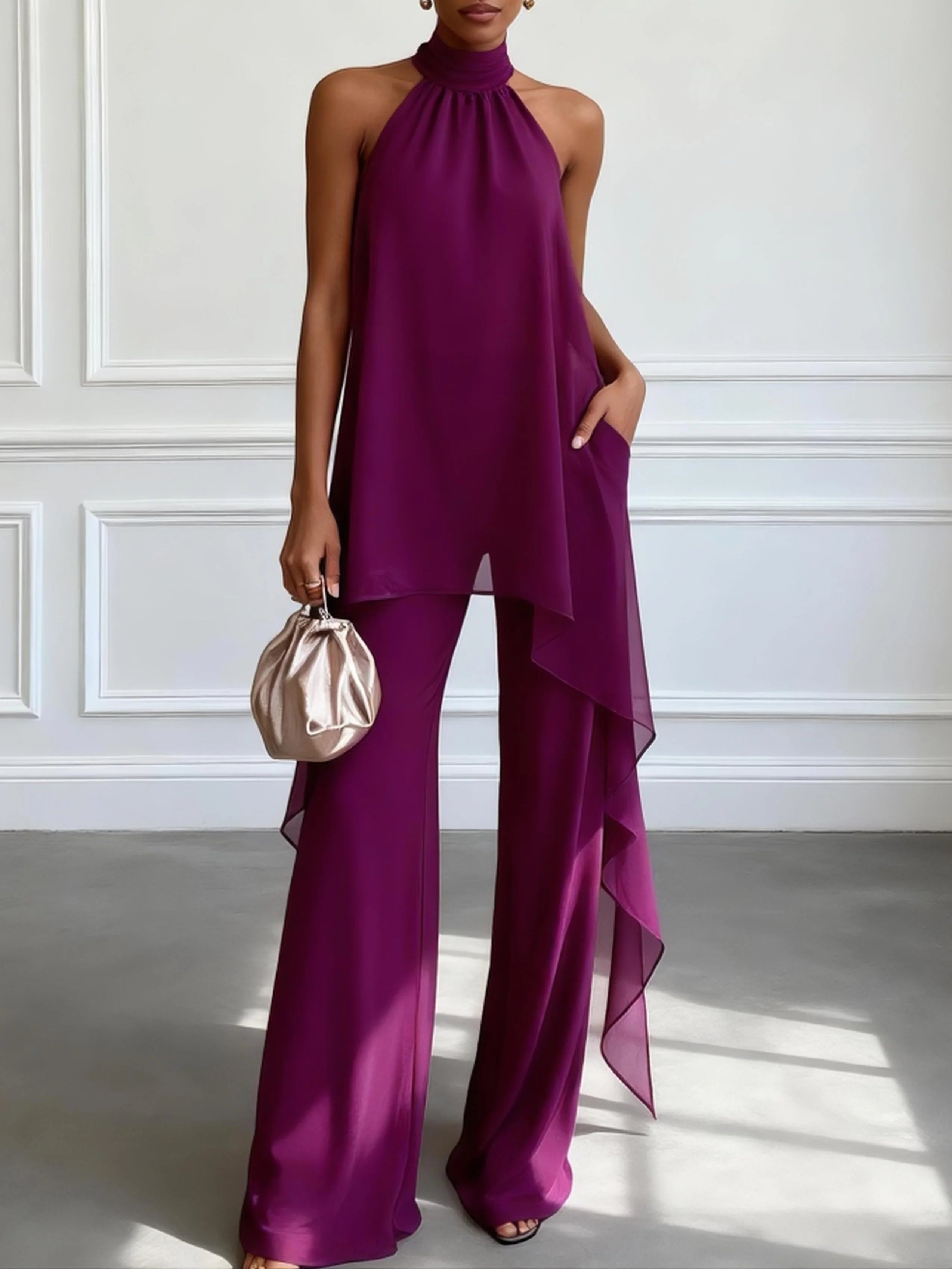 Conjunto Top Morado Sin Mangas y Pantalón