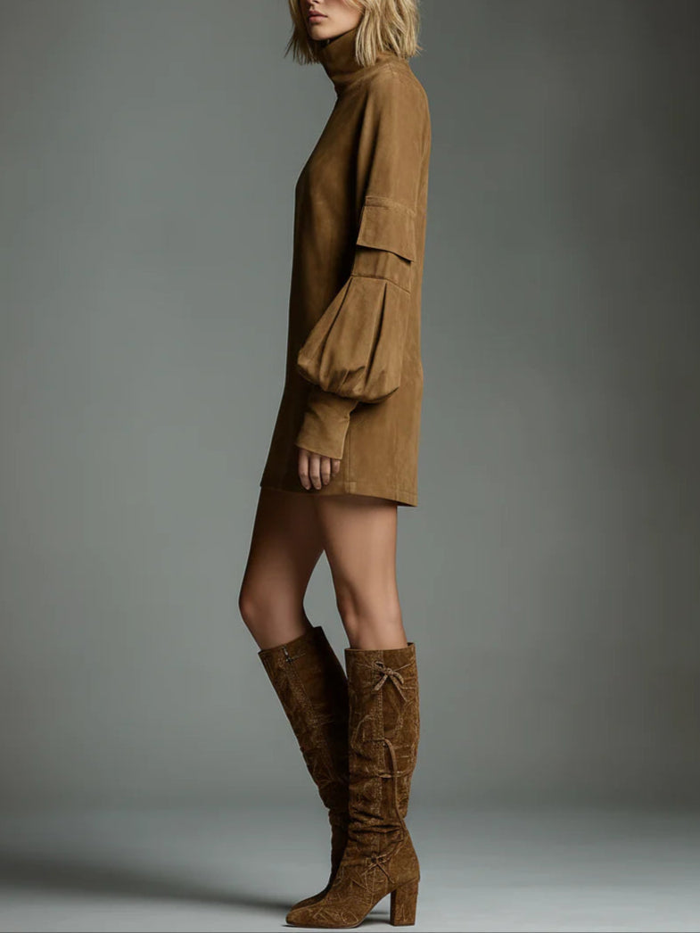 Bibiane | Minivestido Oversize de Ante con Cuello Alto