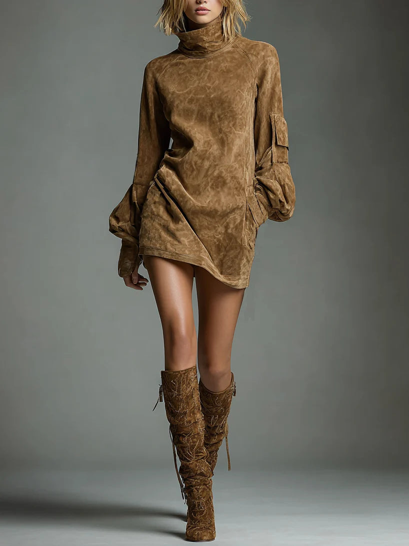Bibiane | Minivestido Oversize de Ante con Cuello Alto