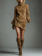 Bibiane | Minivestido Oversize de Ante con Cuello Alto