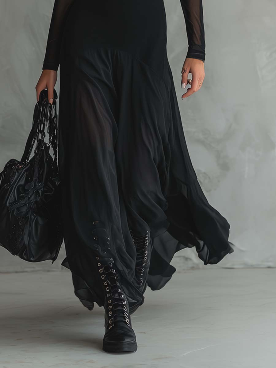 Tilda | Vestido Maxi Negro de Corte Fluido