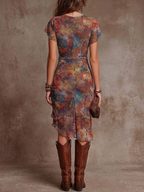 Vestido Midi Plisado con Cuello en V