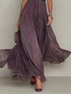 Vestido Maxi en Chiffon con Cuello Fruncido Morado