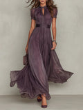 Vestido Maxi en Chiffon con Cuello Fruncido Morado