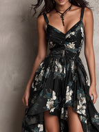 Vestido Maxi Sin Tirantes con Estampado Floral Negro