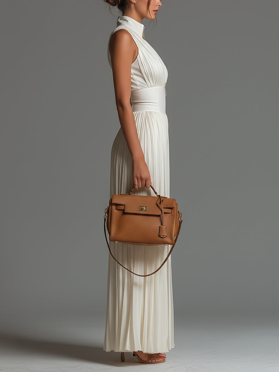Mono en Chiffon Blanco Sin Mangas con Cremallera