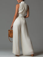 Mono en Chiffon Blanco Sin Mangas con Cremallera