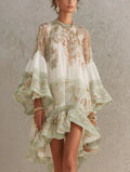 Rosalia | Vestido Mini con Volantes en Rayas Verdes