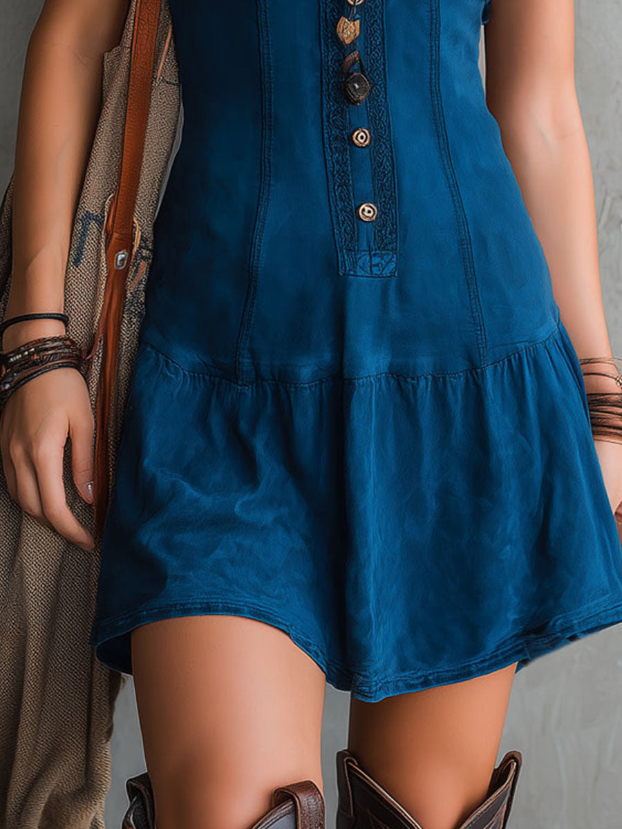 Vestido Mini Sin Mangas con Escote en V