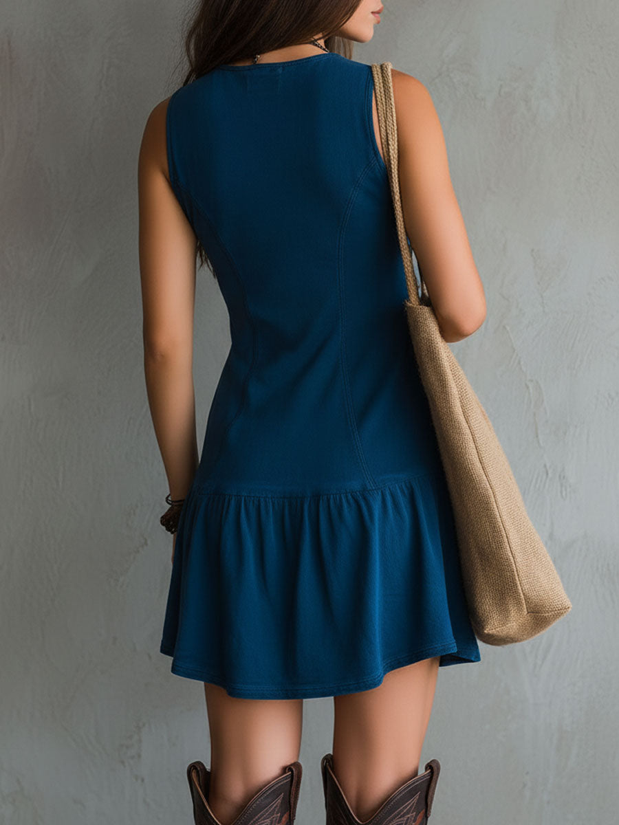 Vestido Mini Sin Mangas con Escote en V