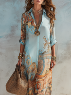 Vestido Maxi Azul con Estampado Floral