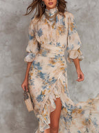 Vestido Maxi en Chiffon Irregular con Estampado Floral