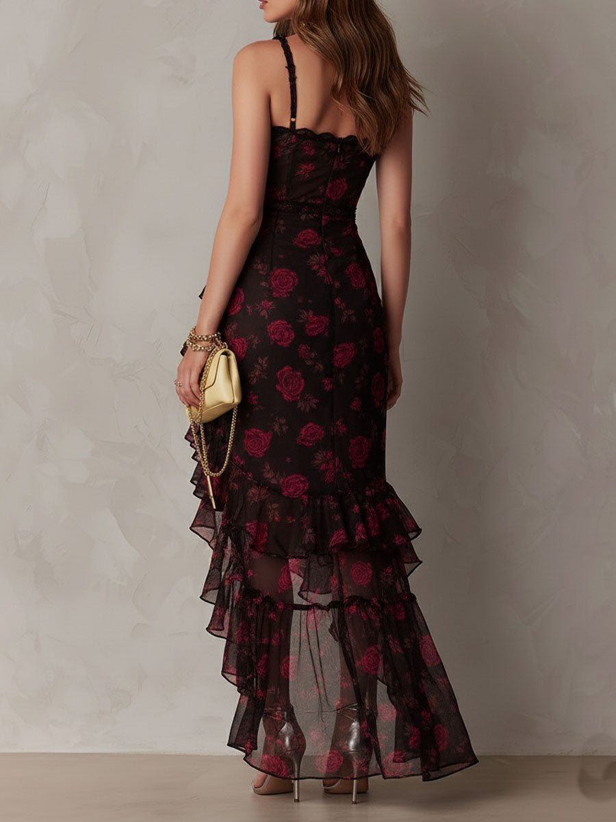 Wiola | Vestido Floral Fruncido con Volante