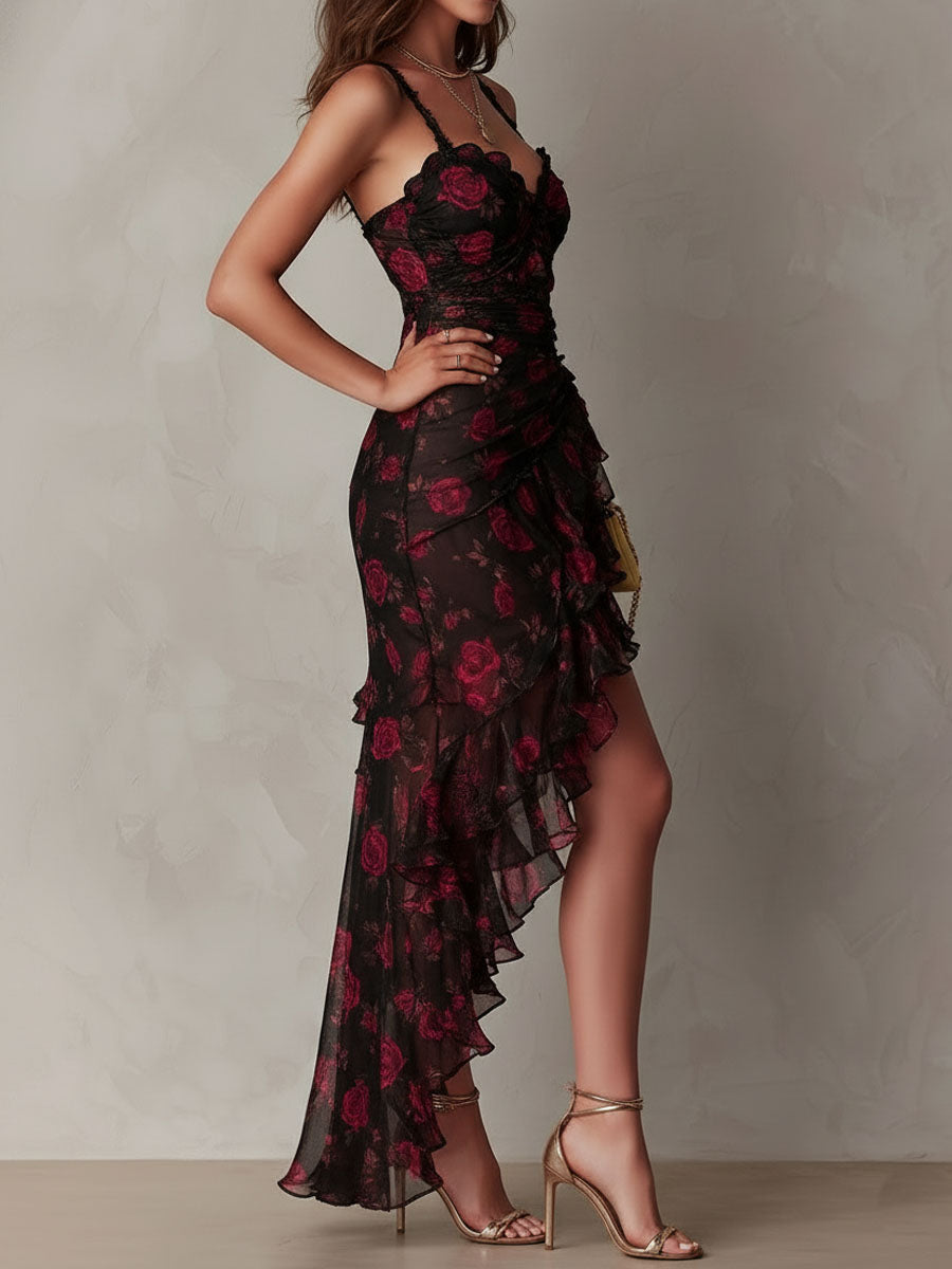 Wiola | Vestido Floral Fruncido con Volante