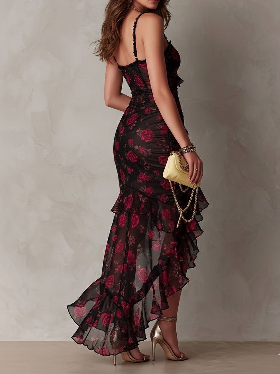 Wiola | Vestido Floral Fruncido con Volante