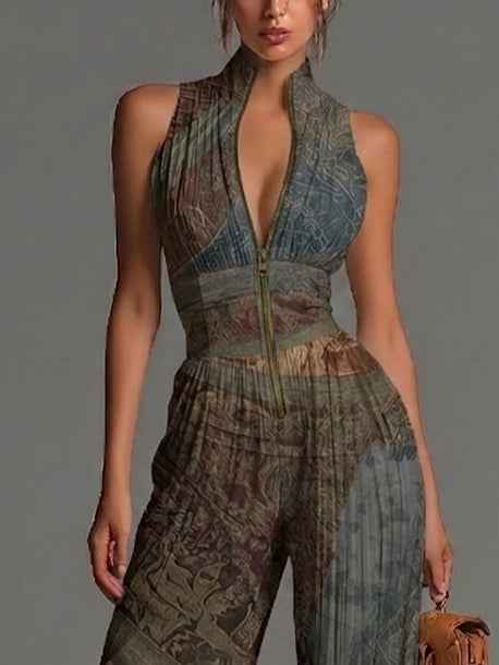 Mono Sin Mangas en Chiffon con Estampado Étnico Bohemio