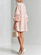Noemi | Vestido Mini en Mezcla de Lino con Puños de Rosa, Rosa