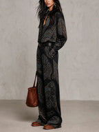 Cloe | Conjunto de Camisa Satinada Estampada y Pantalón Ancho
