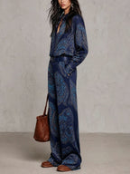 Cloe | Conjunto de Camisa Satinada Estampada y Pantalón Ancho