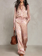 Cloe | Conjunto de Camisa Satinada Estampada y Pantalón Ancho