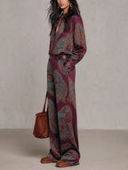 Cloe | Conjunto de Camisa Satinada Estampada y Pantalón Ancho