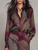 Cloe | Conjunto de Camisa Satinada Estampada y Pantalón Ancho