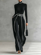 Emma | Conjunto Elegante de Cuello Alto y Pantalón Ancho