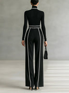 Emma | Conjunto Elegante de Cuello Alto y Pantalón Ancho