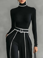 Emma | Conjunto Elegante de Cuello Alto y Pantalón Ancho