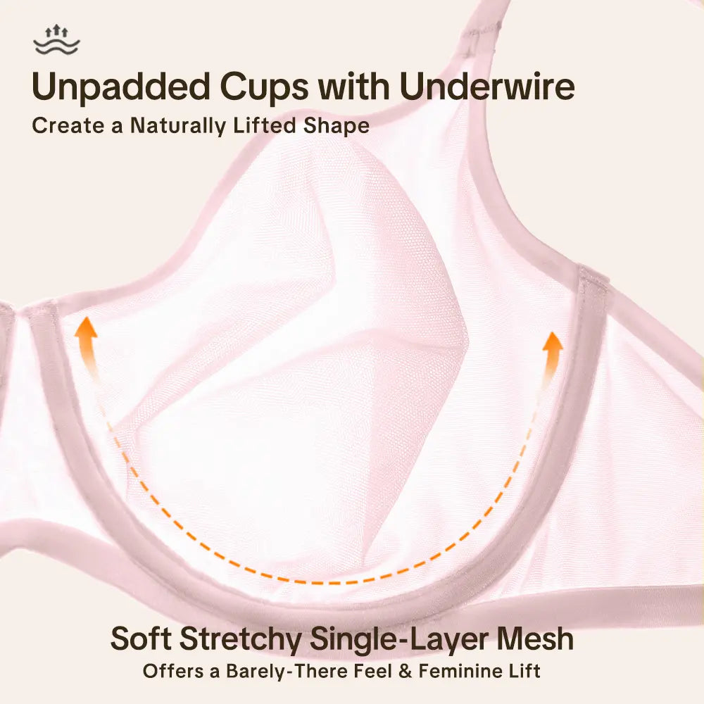 Sujetador Escotado de Tul Transparente Sin Relleno con Aro