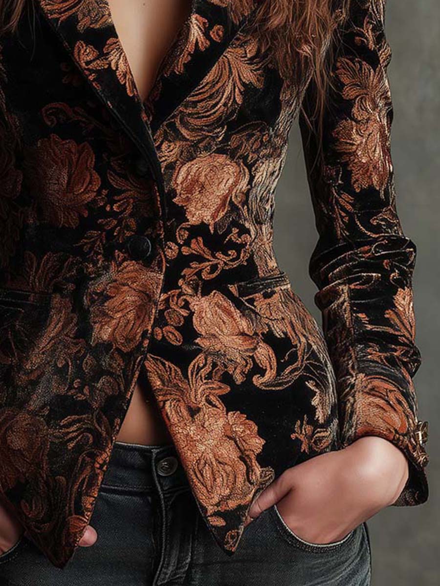 Bertille | Blazer Sastre Floral Negro y Bronce