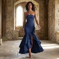 Xyrelle - Vestido maxi sin mangas con abertura y volantes
