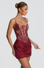 Vestido corto Cornelia - Encaje burdeos