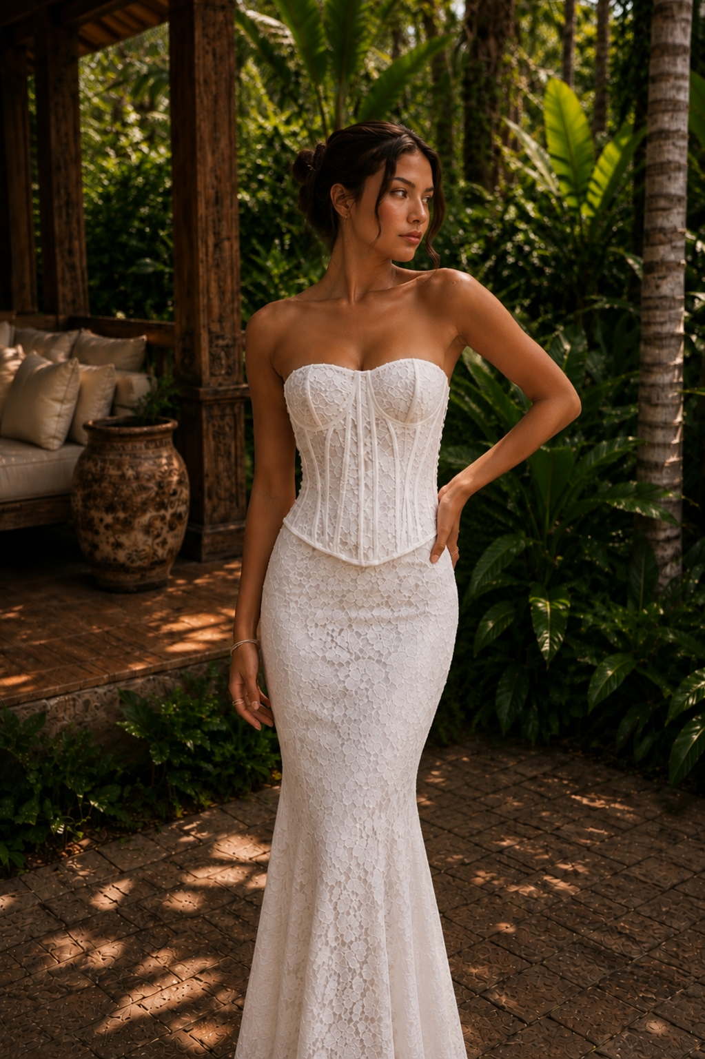 ETERNAL BLOOM | Vestido Midi de Encaje Floral 2 piezas con Corsé